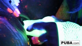 Ultra-vibrant babes indulge in steamy, solar-powered orgies, giant taunts on full display