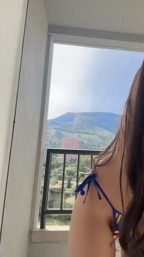 Latina Sex Body Perfect in Balcony Masturbation