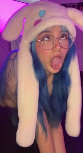 Slim young adult ammy GF in a hoodie plays with her furries