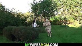 Blonde milf mom gets pounded by husband outdoors