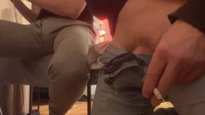 2 amateur flatmates wetting their pants on cam for a follower