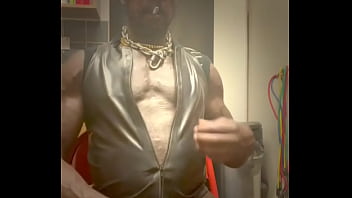 Black Fetish Bodybuilder in Leather and Rubber Smoking and Cum Scenes