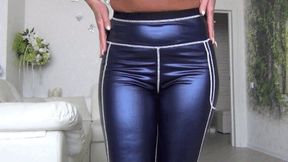 Ass in blue shiny yoga pants b