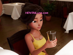 Personal Service ● Restaurant Bliss: Busty Waitress Sucks Shemale Cock Under Table