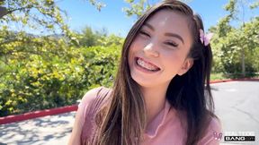 Adorable babe with braces is going to get her tiny coochie fucked
