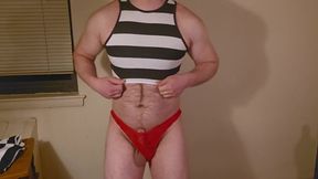 Sissy in red thong skirt gets destroyed then eats her own cum