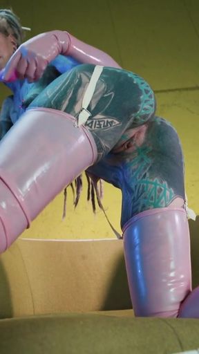 Sexy Tattooed Girl in Latex, Double Penetration Toys, Intense DP   Clip 1