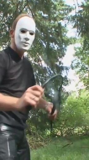 Humiliating stretching whipping in forest