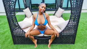 ”Pool fun with big black boobies outdoors”