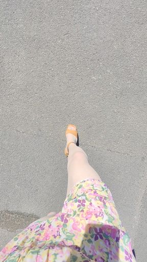 Crossdresser walking down the street