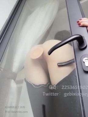 Chinese shag dildo on glass door - Masturbation