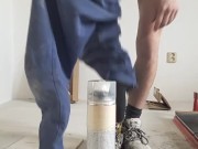 A horny worker shoves assembly foam in his ass