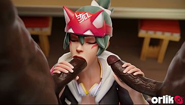 Tracer   Kiriko Share Huge BBC &ndash_ Sloppy BJ &amp_ Cowgirl 3D Animation (Overwatch)