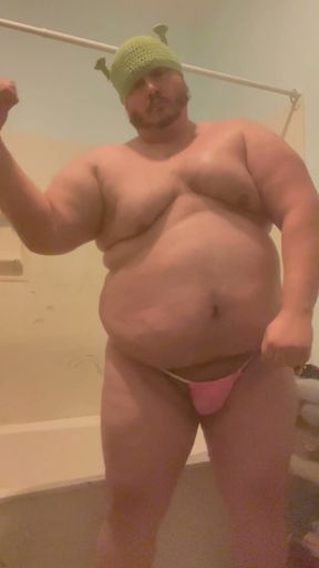 Humongous Chub Ogre Fatty Daddy Burly Chub Flexes His Massive Body In A Skimpy G-String   Clip 1