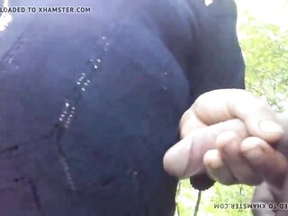 Shlong flash in front granny and touching dong outdoor!