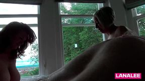 3 slutty gilfs share a horny college bbc