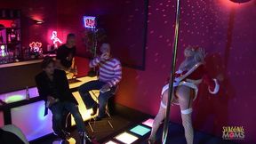 strip club celebrates by having christmas themed anal group sex with the blonde and brunette milfs