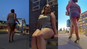 boricua leg tease queen - mini skirt - high heels stillettos- walking slow motion- crossed legs thick thighs puerto rican mami