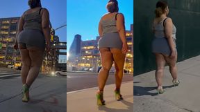 boricua leg tease queen - mini skirt - high heels stillettos- walking slow motion- crossed legs thick thighs puerto rican mami