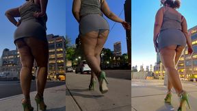 boricua leg tease queen - mini skirt - high heels stillettos- walking slow motion- crossed legs thick thighs puerto rican mami