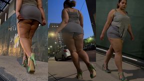boricua leg tease queen - mini skirt - high heels stillettos- walking slow motion- crossed legs thick thighs puerto rican mami