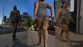 boricua leg tease queen - mini skirt - high heels stillettos- walking slow motion- crossed legs thick thighs puerto rican mami