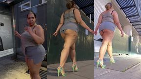 boricua leg tease queen - mini skirt - high heels stillettos- walking slow motion- crossed legs thick thighs puerto rican mami