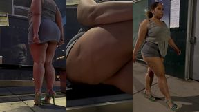 boricua leg tease queen - mini skirt - high heels stillettos- walking slow motion- crossed legs thick thighs puerto rican mami