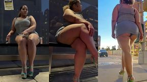 boricua leg tease queen - mini skirt - high heels stillettos- walking slow motion- crossed legs thick thighs puerto rican mami