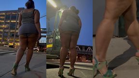 boricua leg tease queen - mini skirt - high heels stillettos- walking slow motion- crossed legs thick thighs puerto rican mami
