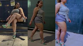 boricua leg tease queen - mini skirt - high heels stillettos- walking slow motion- crossed legs thick thighs puerto rican mami