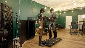 rubber pony play: bridle up and training on the treadmill