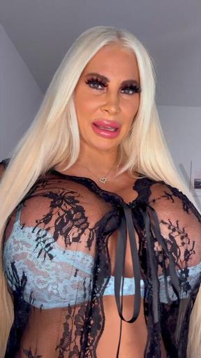 Stripping out of my black robe blue lingerie