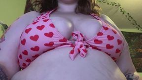 stuffing my belly in a tight bikini top bouncyness test