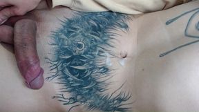 tattooed young man masturbates until he cums