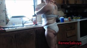 Pregnant Sink Plunging in Bra and Panty