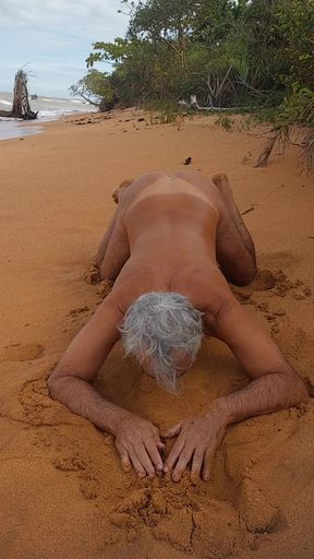 Naked ladysilva on the beach showing off her tanned hot ass with butt plug in her ass