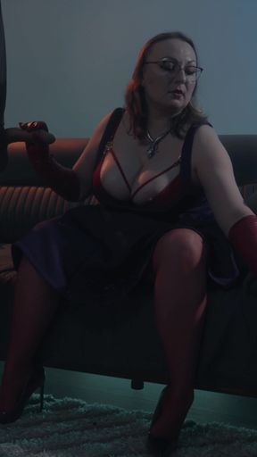 Spitting Blowjob Smoking MILF - Dominant Bitch in Glasses &amp; Leather Gloves Edges &amp; Bites Cock   Clip 1