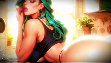 Green-haired bimbo slut shows off her big ass tits while fantasizing about