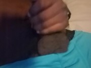 semi erect cock masturbating in teal briefs