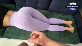 I cumshot on my stepmom ass in sexy leggings while she relaxing on the couch /CandyLuxxx