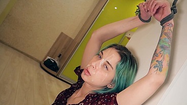 Hard facefuck for teen with his hands tied
