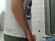 Hot asian dude got horny at the museum, shot a load in the public toilet