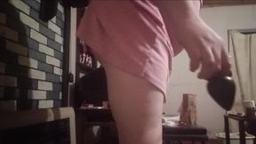 Playing with a huge to butt plug