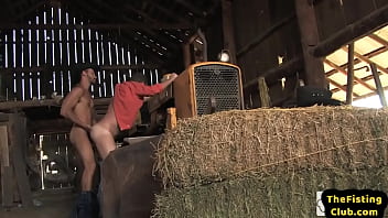 BJ cowboy enjoys anal fisting in the stable on the hay