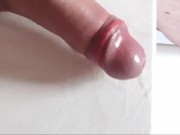 T-girl plays with dildo and cum twice handsfree