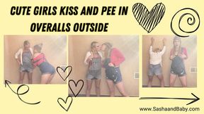 Cute Girls Pee Outside in their Overalls and Kiss