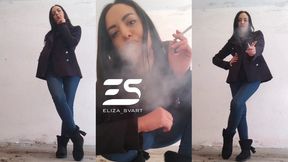 Outdoors smoke with cig crush in Ugg boots