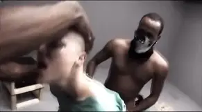Horny shaved cutie takes on two big black cocks