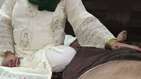 Hijabi muslim stepmom was in a good mood because stepson come to home many days